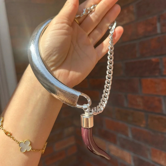 Zara Silver Chain Necklace with Horn Pendants - Picture 4 of 5